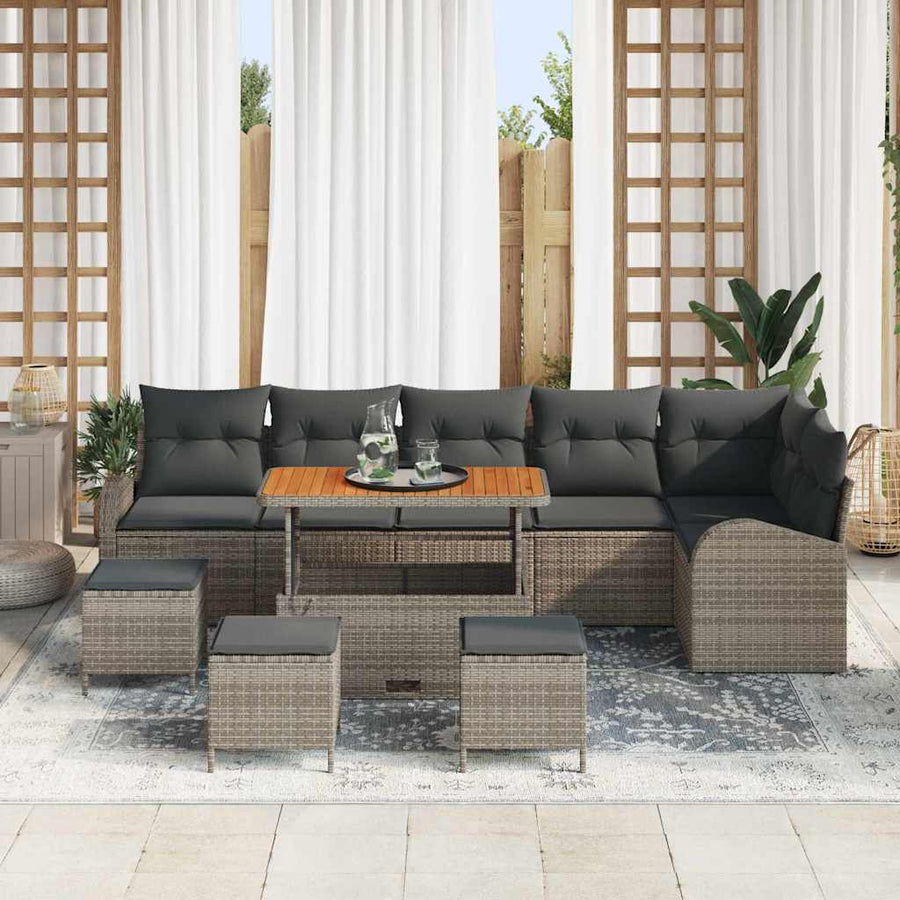 Tuinbankenset met kussen 10 pcs Grijs poly rattan