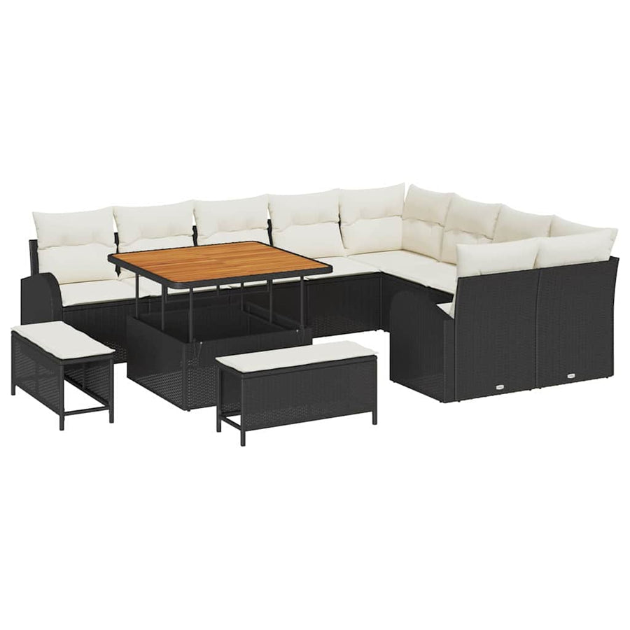 Tuinbankenset met kussen 12 pcs Zwart poly rattan