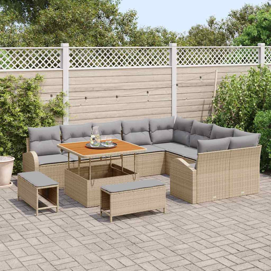 Tuinbankenset met kussen 12 pcs Beige poly rattan