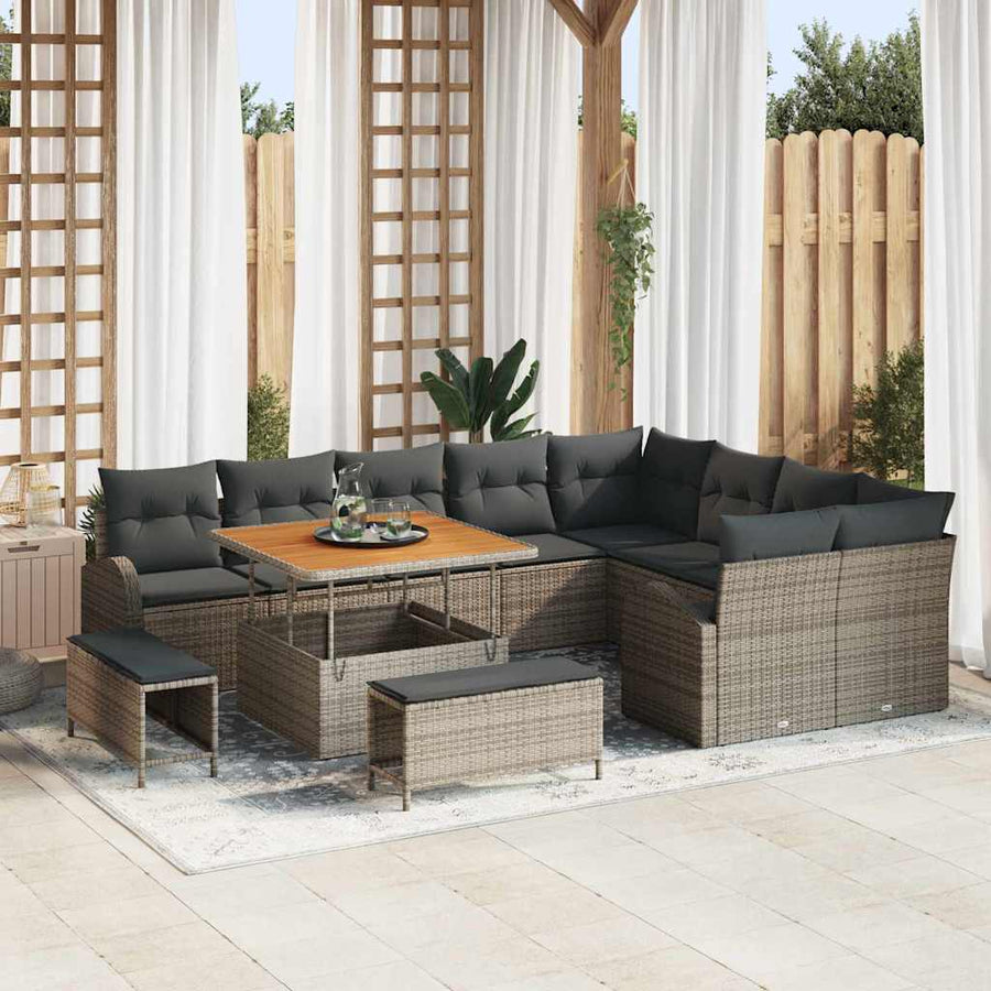 Tuinbankenset met kussen 12 pcs Grijs poly rattan