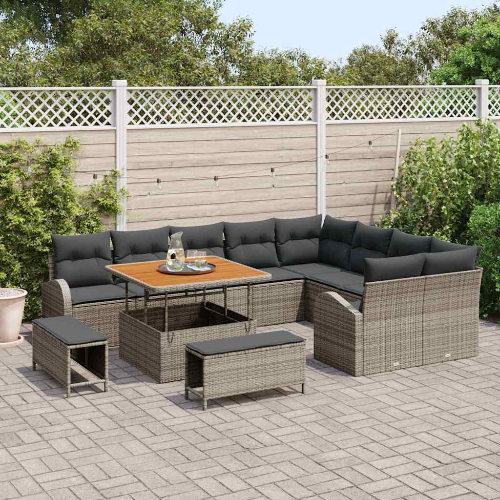 Tuinbankenset met kussen 12 pcs Grijs poly rattan