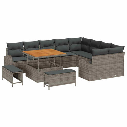 Tuinbankenset met kussen 12 pcs Grijs poly rattan