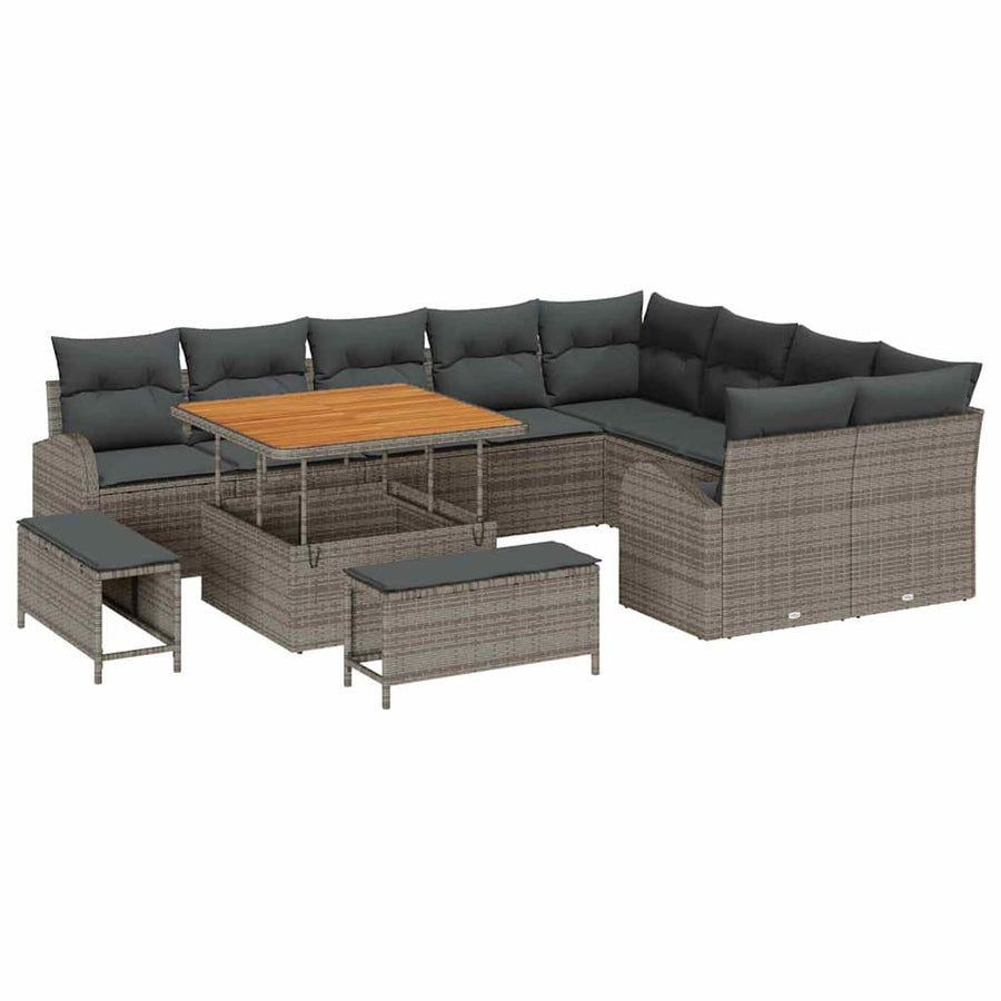 Tuinbankenset met kussen 12 pcs Grijs poly rattan