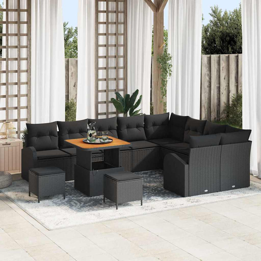 Tuinbankenset met kussen 12 pcs Zwart poly rattan