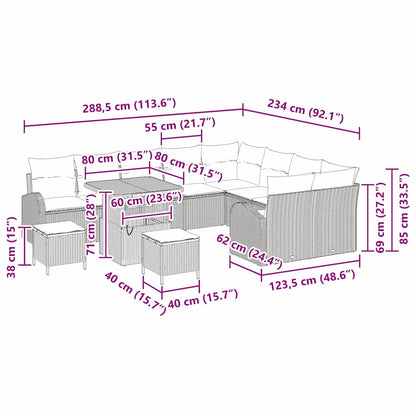Tuinbankenset met kussen 12 pcs Zwart poly rattan
