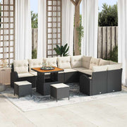 Tuinset poly rattan zwart met acaciahout tafel