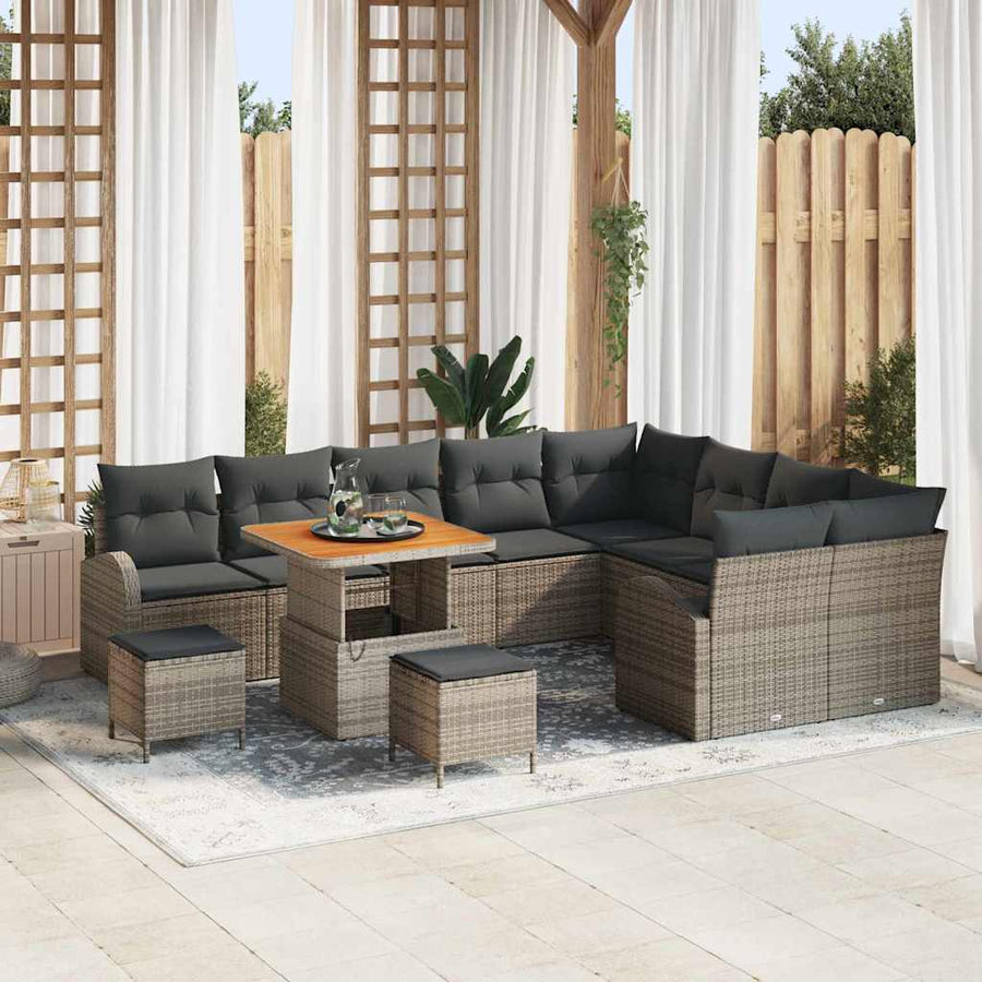Tuinbankenset met kussen 12 pcs Grijs poly rattan