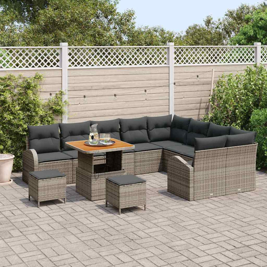 Tuinbankenset met kussen 12 pcs Grijs poly rattan