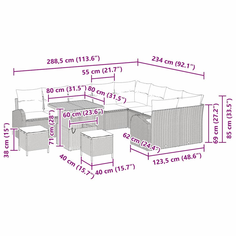 Tuinbankenset met kussen 12 pcs Grijs poly rattan