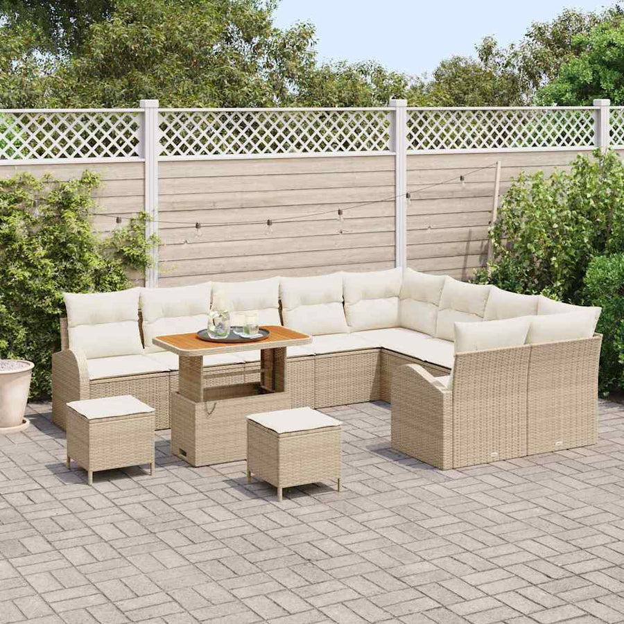 Tuinbankenset met kussen 12 pcs Beige poly rattan