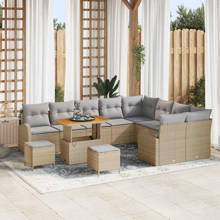 Tuinbankenset met kussen 12 pcs Beige poly rattan
