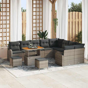 Tuinset poly rattan grijs met acaciahouten tafel
