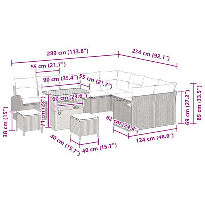 Tuinbankenset met kussen 12 pcs Grijs poly rattan