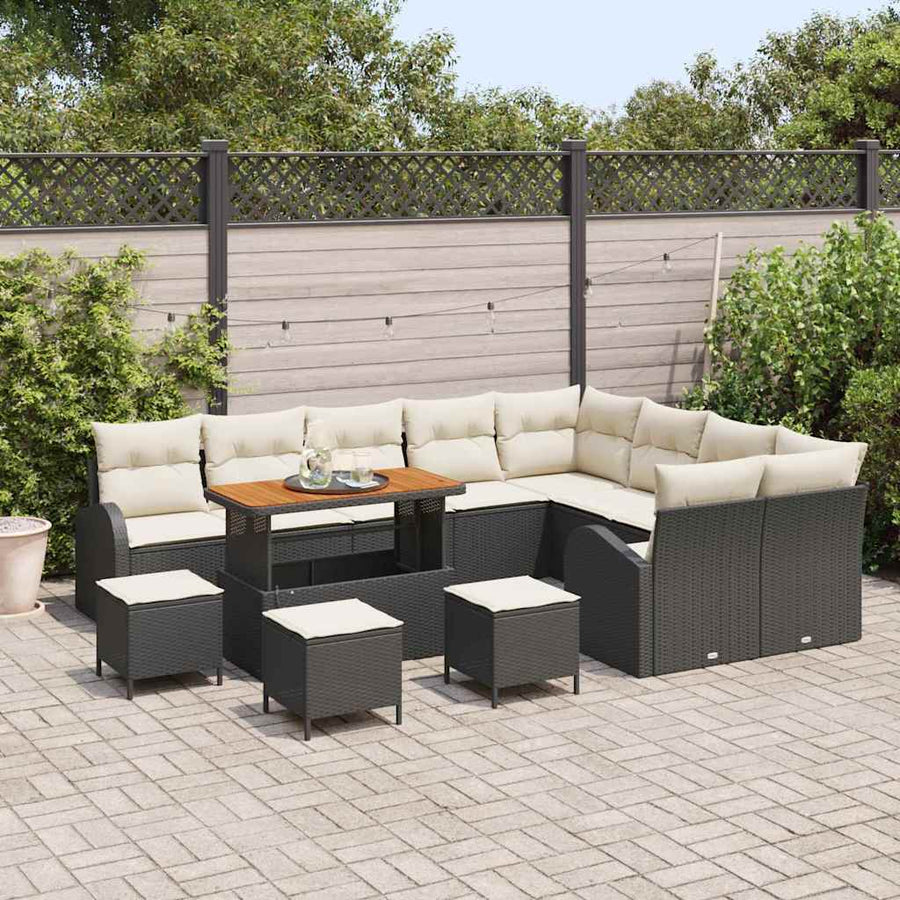 Tuinbankenset met kussen 13 pcs Zwart poly rattan