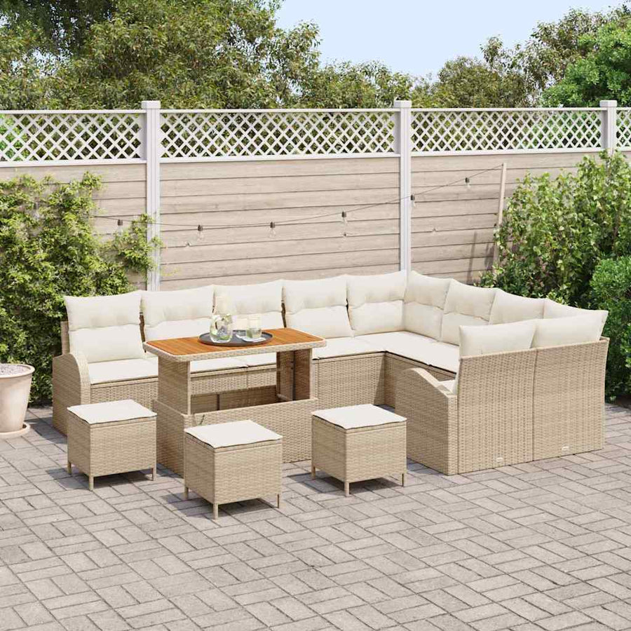 Tuinbankenset met kussen 13 pcs Beige poly rattan