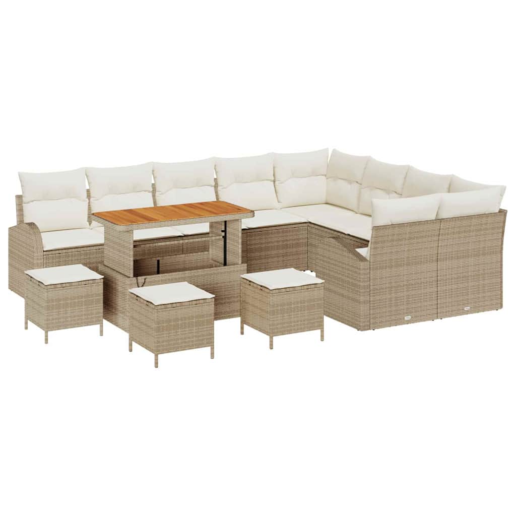 Tuinbankenset met kussen 13 pcs Beige poly rattan