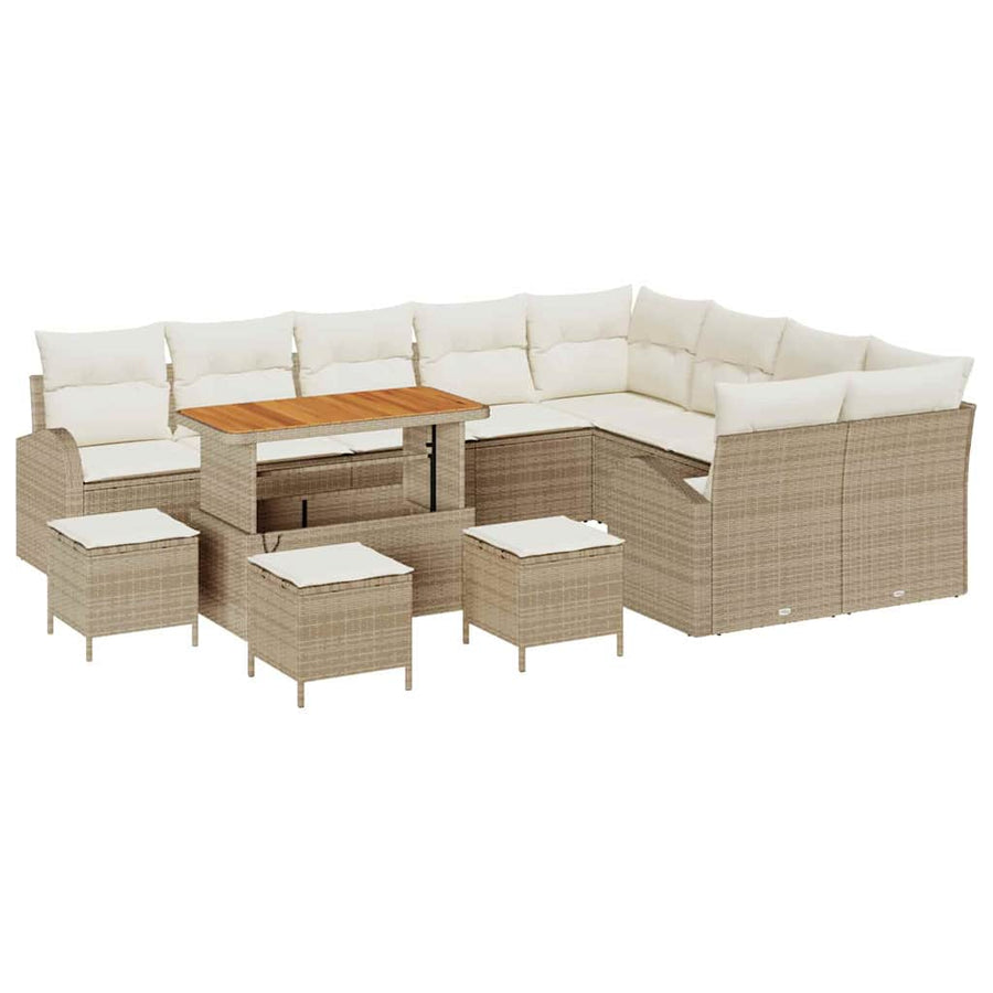 Tuinbankenset met kussen 13 pcs Beige poly rattan