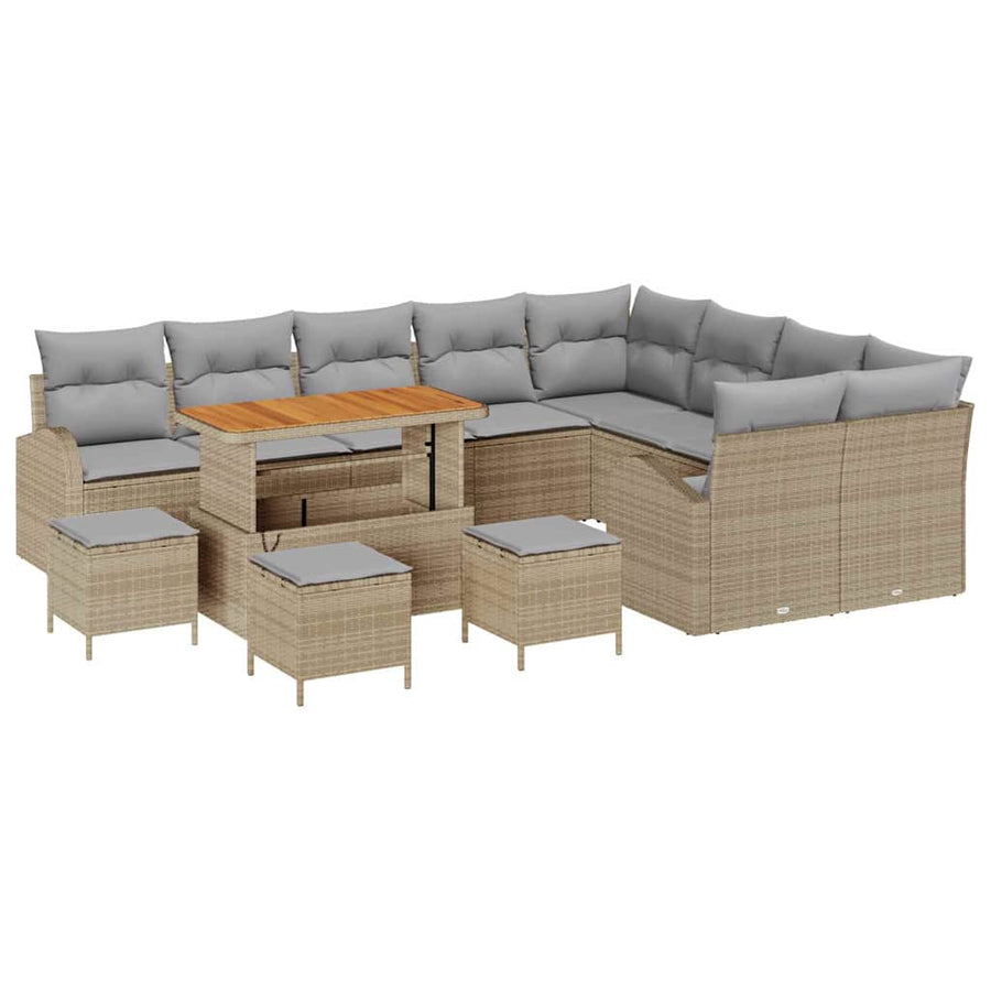 Tuinbankenset met kussen 13 pcs Beige poly rattan