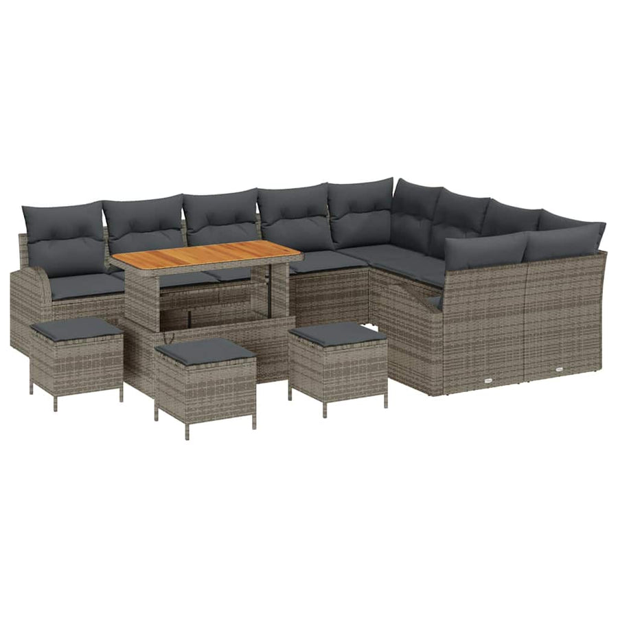 Tuinbankenset met kussen 13 pcs Grijs poly rattan