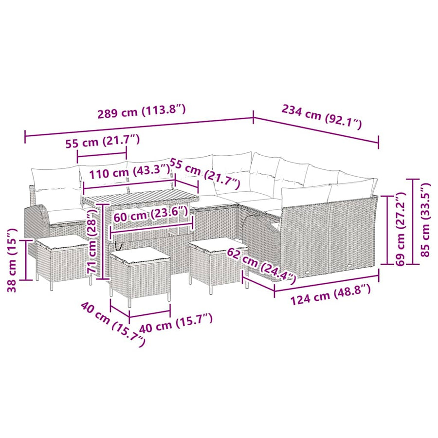 Tuinbankenset met kussen 13 pcs Grijs poly rattan