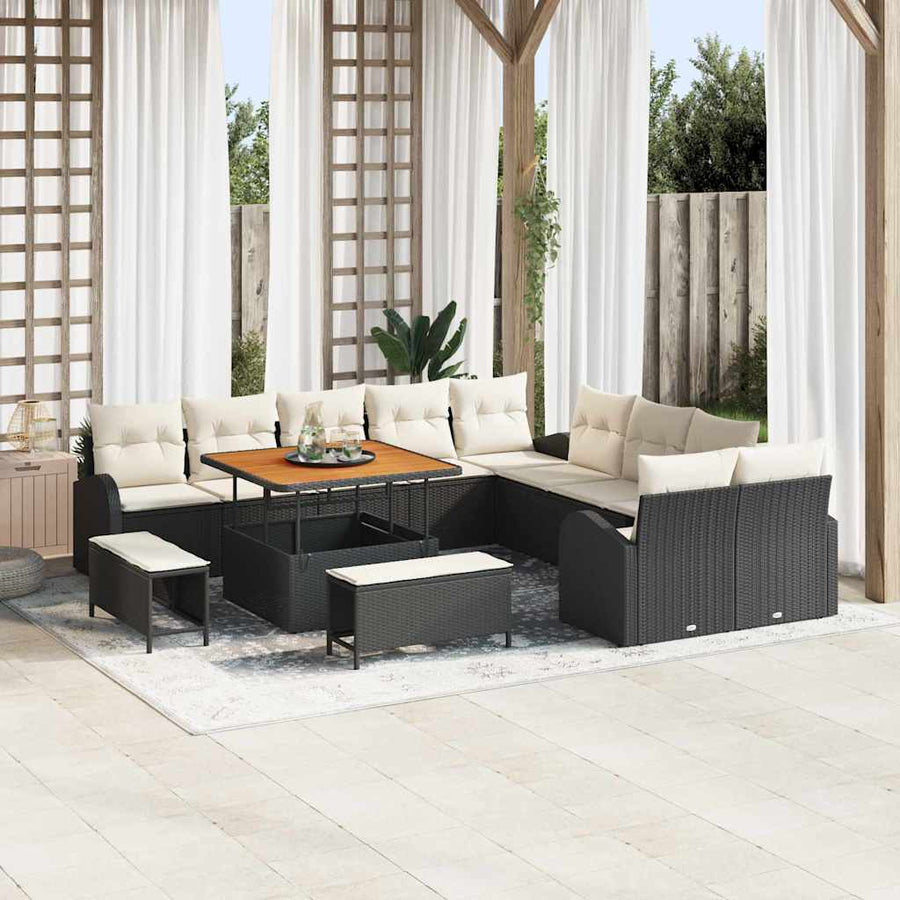 Tuinbankenset met kussen 13 pcs Zwart poly rattan