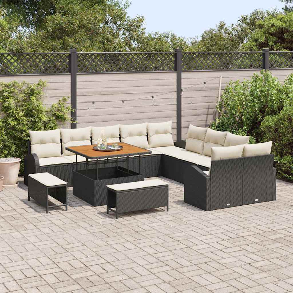 Tuinbankenset met kussen 13 pcs Zwart poly rattan