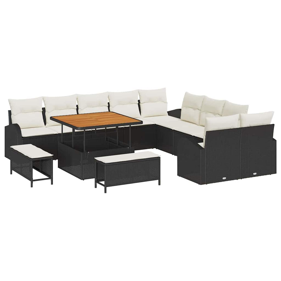 Tuinbankenset met kussen 13 pcs Zwart poly rattan
