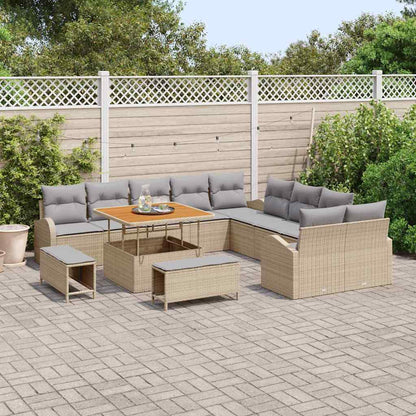 Tuinbankenset met kussen 13 pcs Beige poly rattan