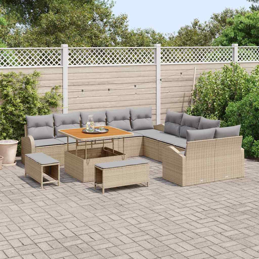 Tuinbankenset met kussen 13 pcs Beige poly rattan
