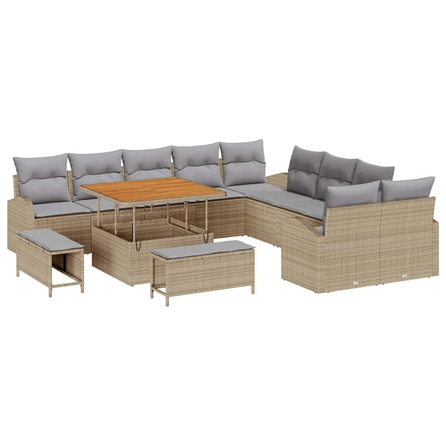Tuinbankenset met kussen 13 pcs Beige poly rattan