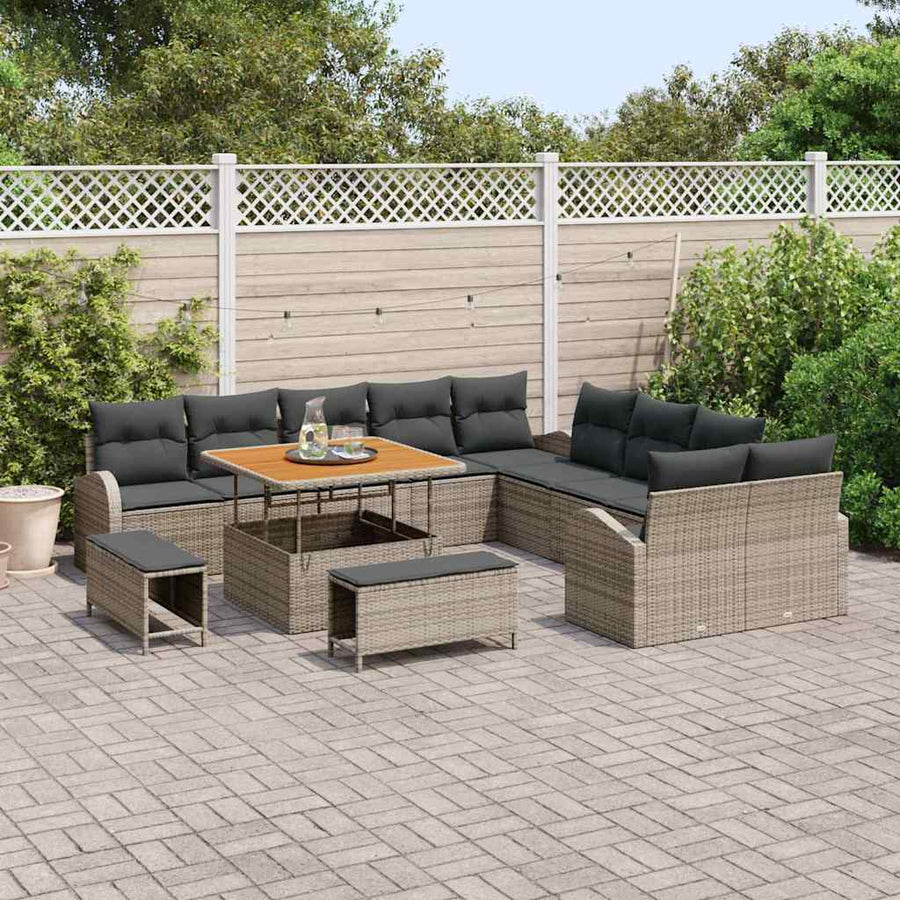 Tuinbankenset met kussen 13 pcs Grijs poly rattan