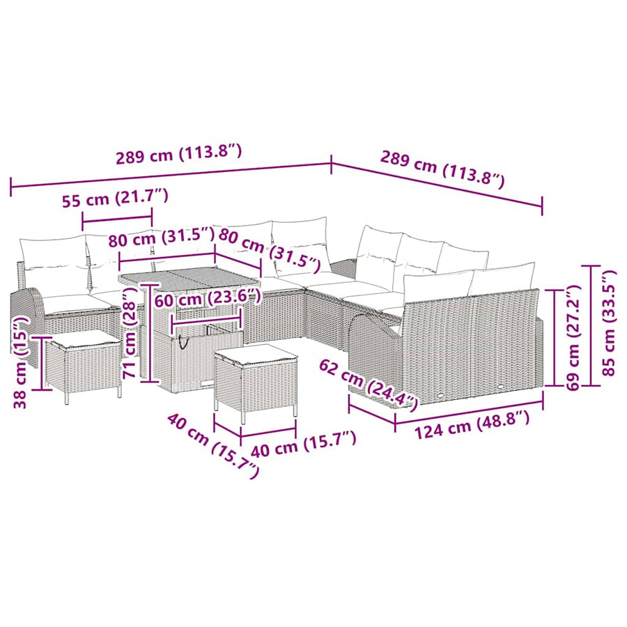 Tuinbankenset met kussen 13 pcs Zwart poly rattan