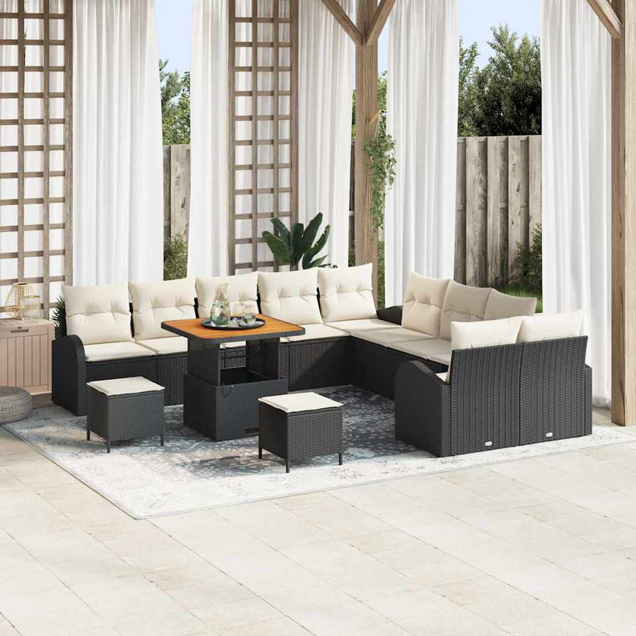 Tuinbankenset met kussen 13 pcs Zwart poly rattan