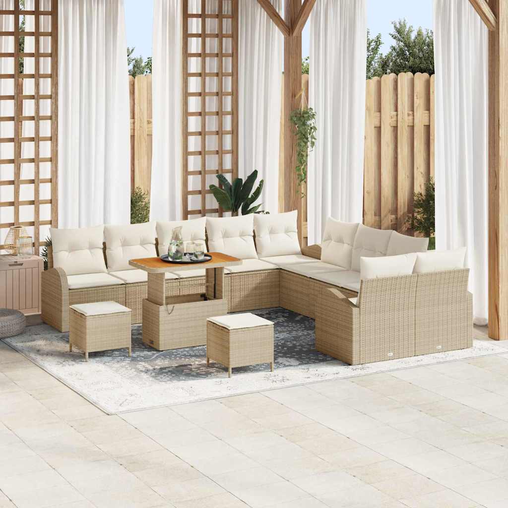 Tuinbankenset met kussen 13 pcs Beige poly rattan