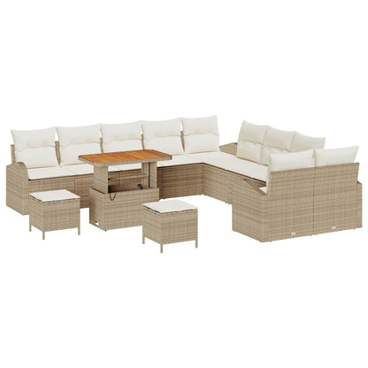 Tuinbankenset met kussen 13 pcs Beige poly rattan