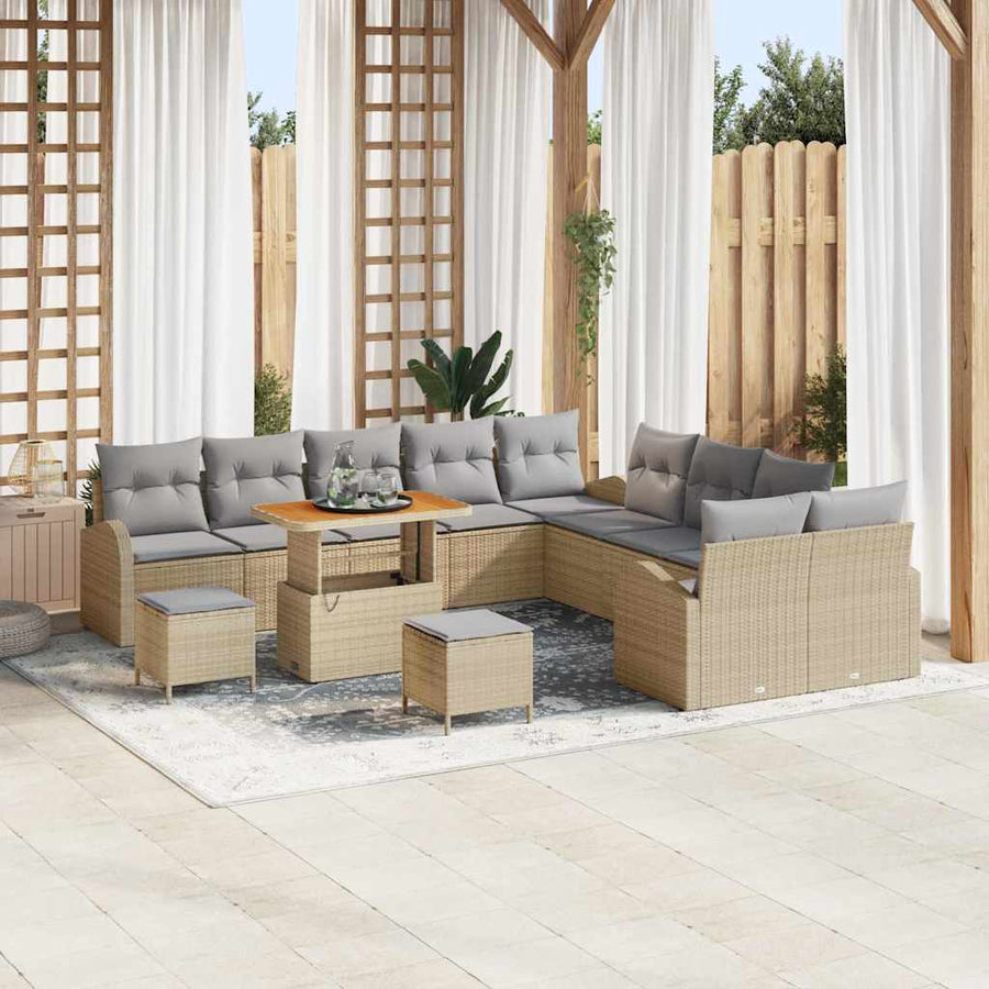 Tuinbankenset met kussen 13 pcs Beige poly rattan