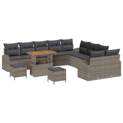Tuinbankenset met kussen 13 pcs Grijs poly rattan