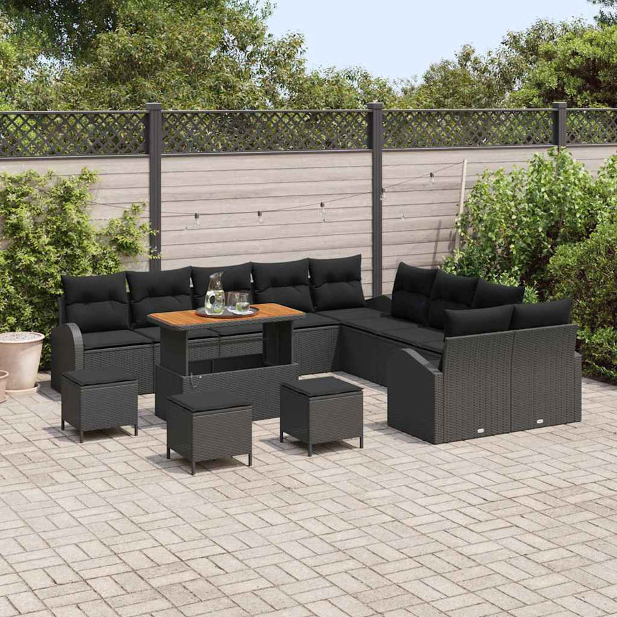 Tuinbankenset met kussen 14 pcs Zwart poly rattan