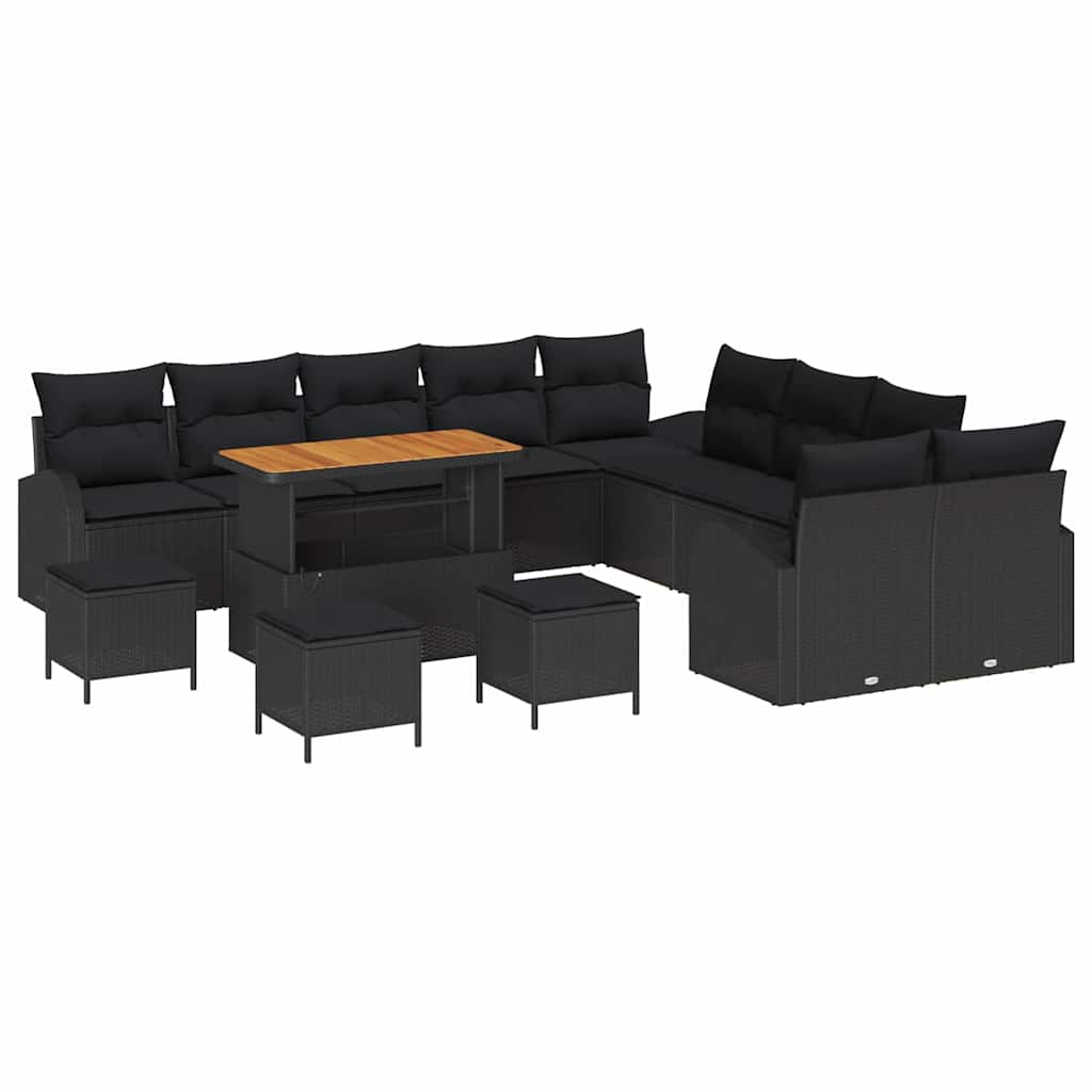 Tuinbankenset met kussen 14 pcs Zwart poly rattan