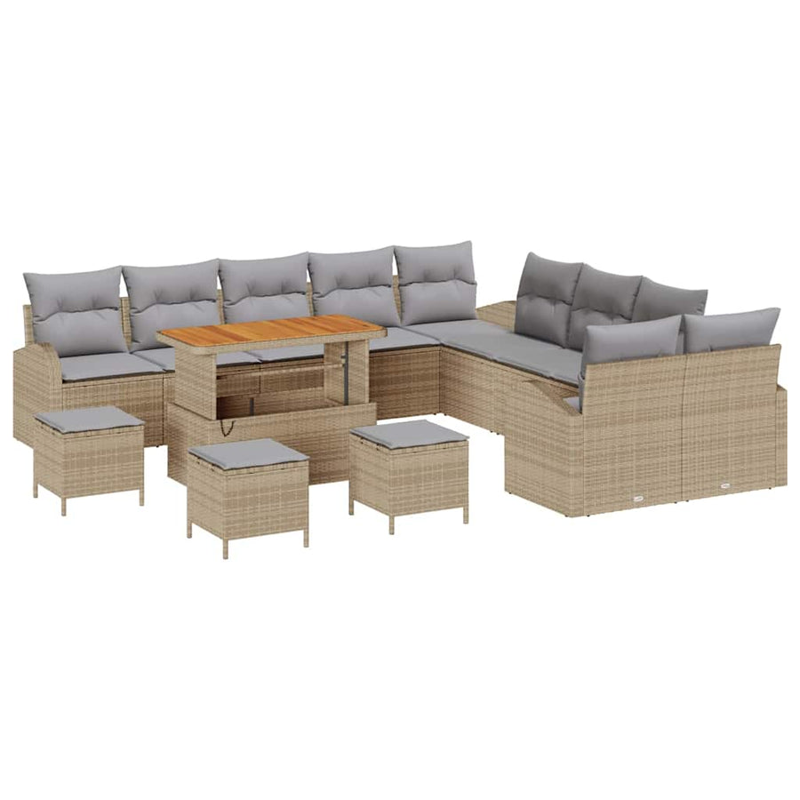Tuinbankenset met kussen 14 pcs Beige poly rattan