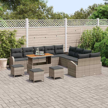 Tuinbankenset met kussen 14 pcs Grijs poly rattan