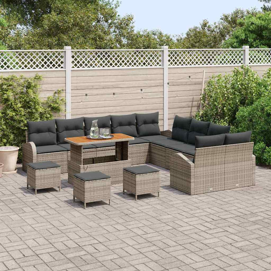 Tuinbankenset met kussen 14 pcs Grijs poly rattan