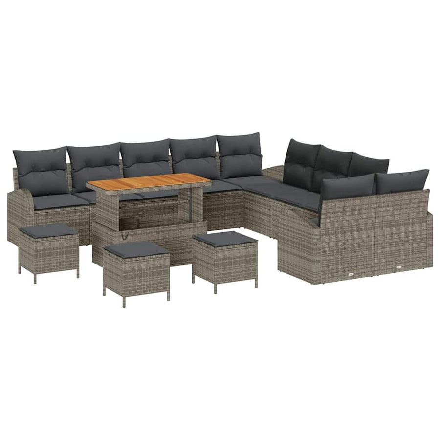 Tuinbankenset met kussen 14 pcs Grijs poly rattan