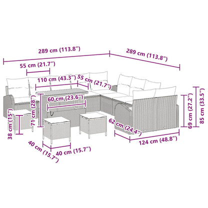 Tuinbankenset met kussen 14 pcs Grijs poly rattan