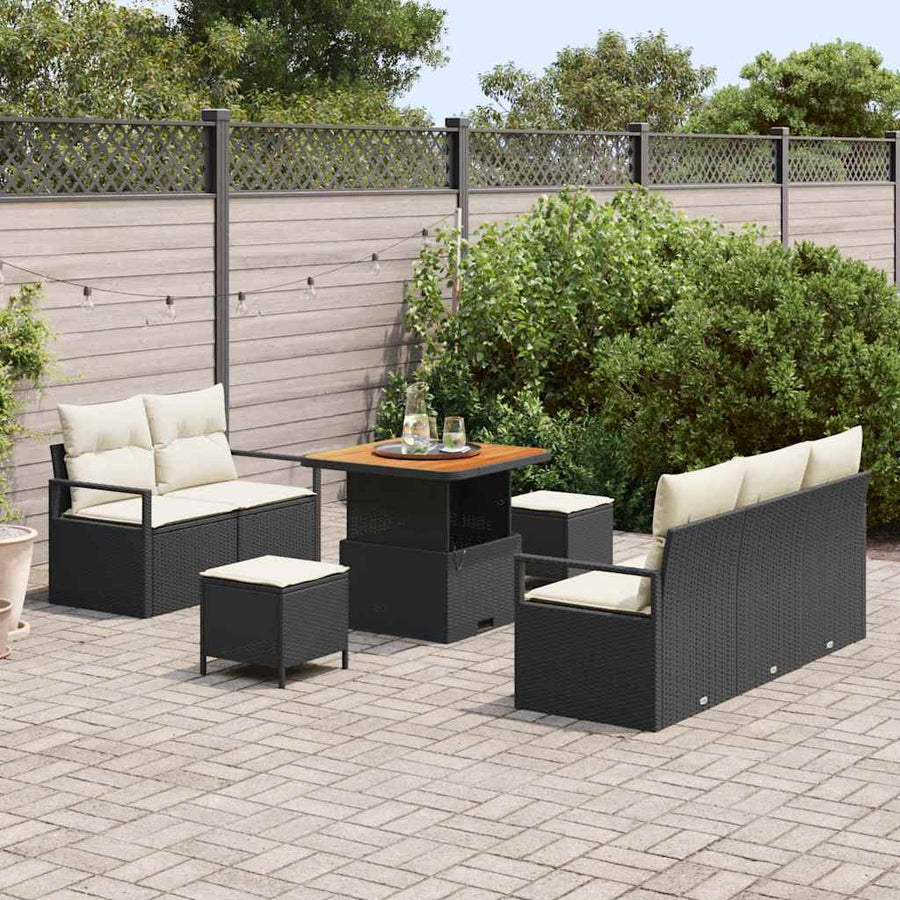 Tuinbankenset met kussen 8 pcs Zwart poly rattan