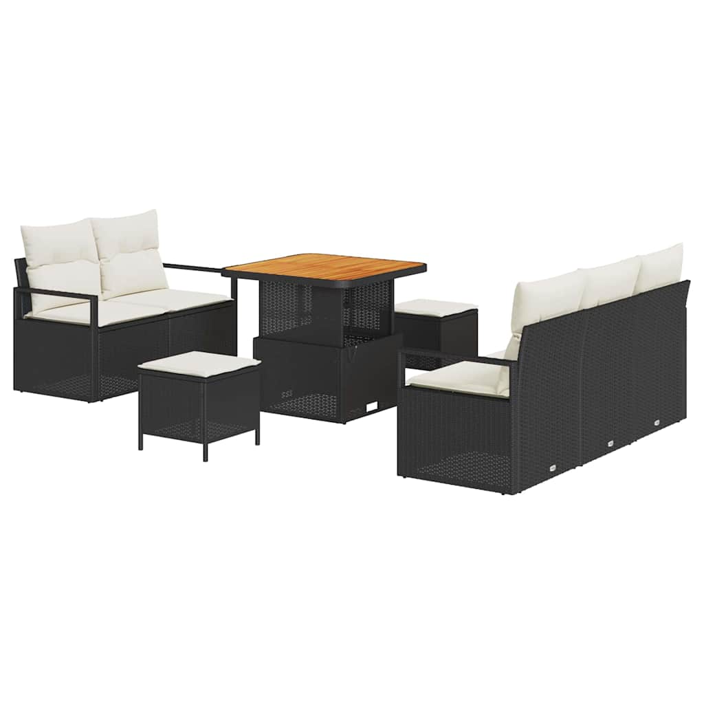 Tuinbankenset met kussen 8 pcs Zwart poly rattan