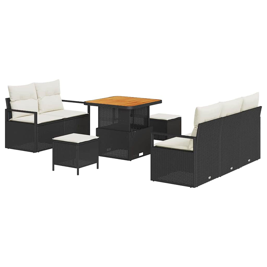 Tuinbankenset met kussen 8 pcs Zwart poly rattan
