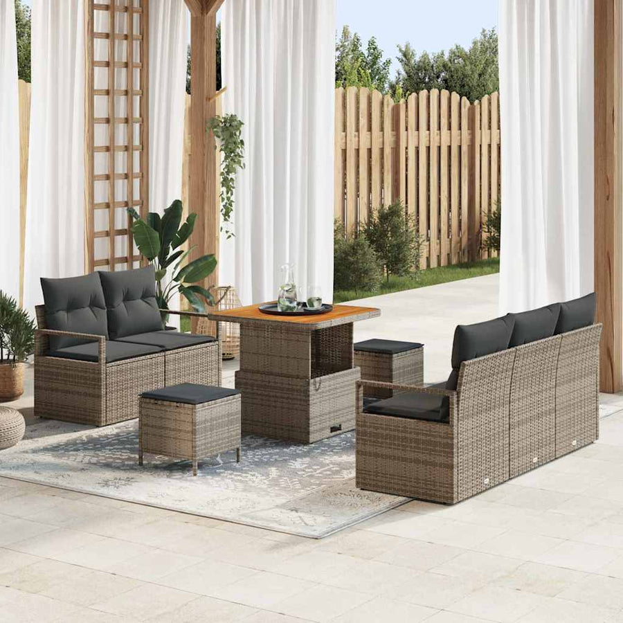 Tuinbankenset met kussen 8 pcs Grijs poly rattan