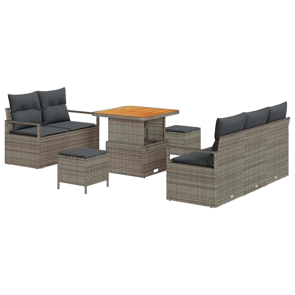 Tuinbankenset met kussen 8 pcs Grijs poly rattan
