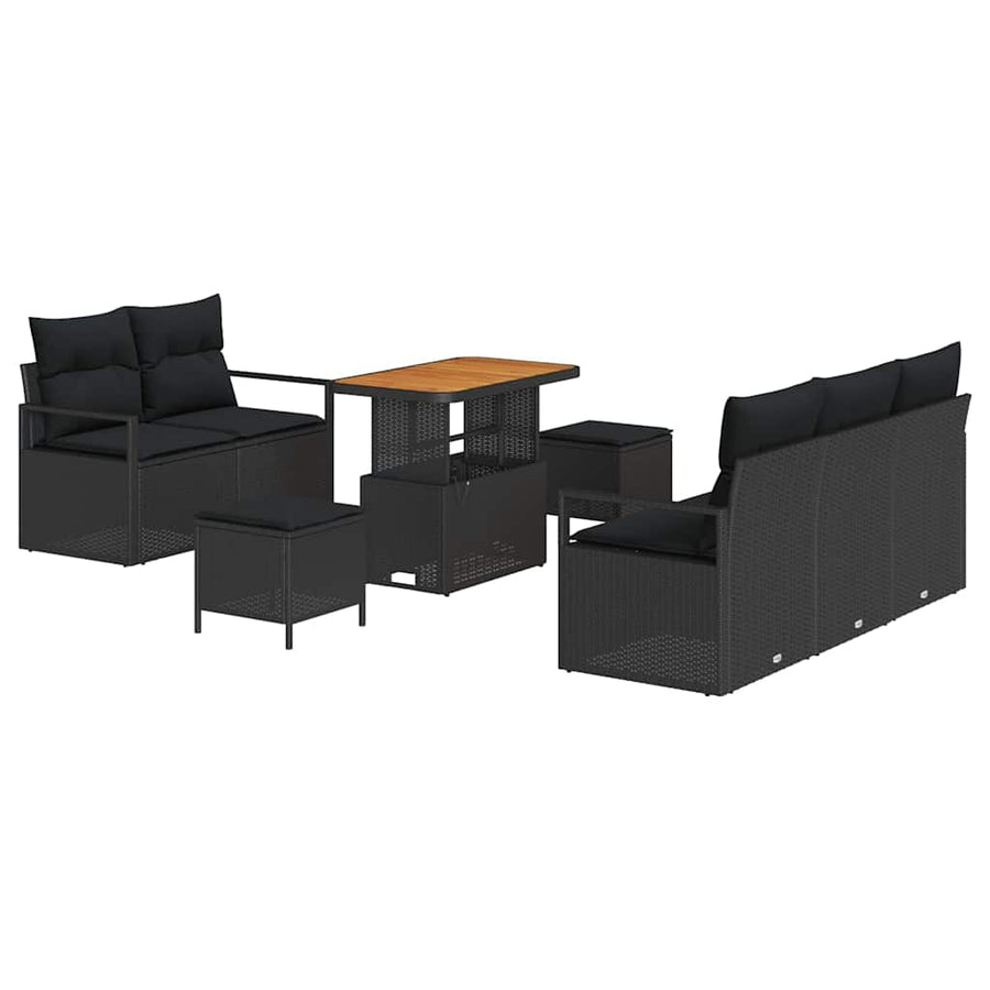 Tuinbankenset met kussen 8 pcs Zwart poly rattan